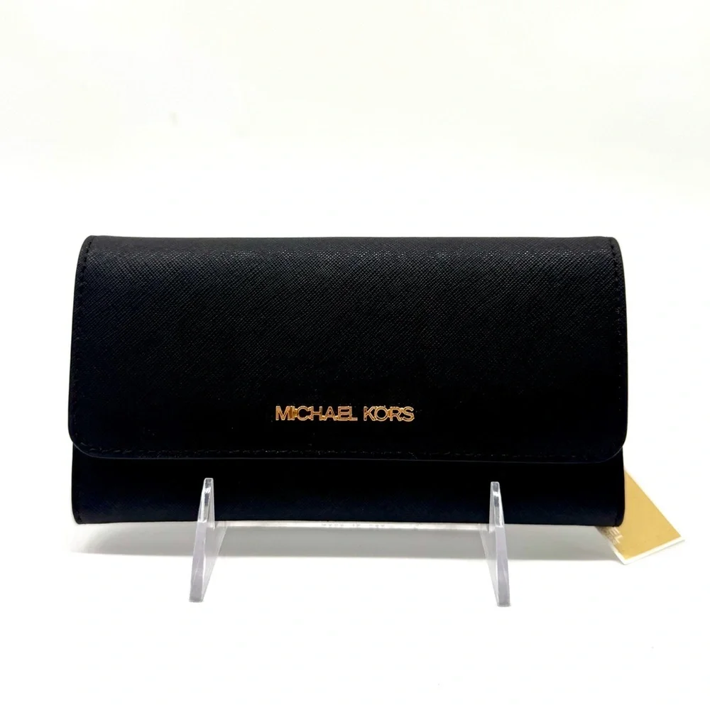 Michael Kors Large Jet Set Travel Trifold Wallet - Black/Gold